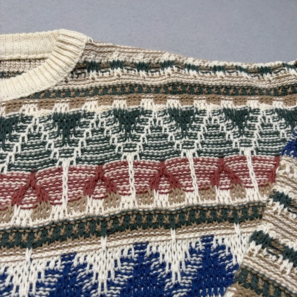 London Fog Sweater Mens XL Multi Fair Isle Geometric Knit Crewneck Vintage